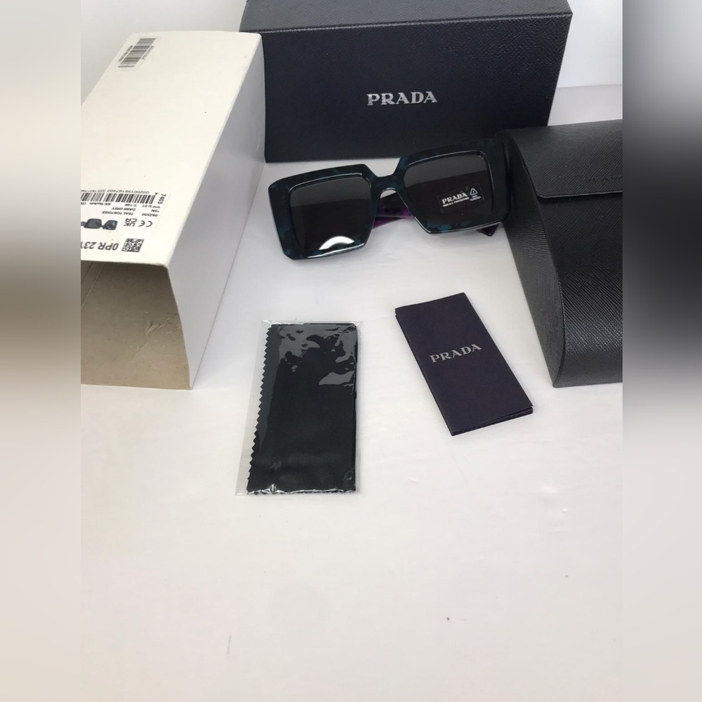 New- 💯 - Original PRADAAcetate Symbole Sunglasses SPR 23Y Slate Grey Pur - Picture 12 of 15